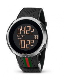 Gucci goes sporty with this rubber strap digital watch.