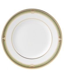 In 18th century England, Josiah Wedgwood, creator of the world famous Wedgwood ceramic ware, established a tradition of outstanding craftsmanship and artistry which continues today. The exotic floral design of the Oberon dinnerware and dishes pattern is finely scaled and exquisitely precise, in soft shades of green and gold accented with black, against pure white bone china.