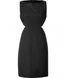 Seductive black dress in fine viscose - Classic case cut- Hem falls at the knee - Concealed zip at back - Sexy choice for parties and evening events - Wear with stilettos and clutch