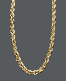 Get tangled up in this twisted treasure. 14k gold necklace features a hollow rope design. Approximate length: 30 inches.