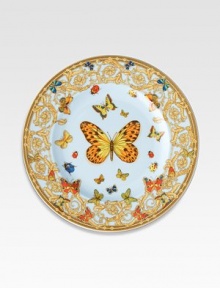 The House of Versace's extraordinary new porcelain dinnerware collection is defined by the scrolling vines and verdant detail of an elegant country garden. From the Butterfly Garden CollectionPorcelain10½ diam.Hand washMade in Germany