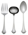 Founded in the mid-nineteenth century, the decorative metalware manufacturer Reed & Barton remains a leader in the industry. Its dedication to old-world craftsmanship and superb design makes its flatware distinctive in character, whether on the formal entertaining table or for everyday use. The charming Country French 3-piece servings set is crafted of superior-quality 18/8 stainless steel and features a fluted, fan-shaped handle with delicate scroll detailing.