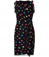 A quirky heart print covers this ultra-feminine dress from Moschino Cheap & Chic - Round high neck with pleat details, ruffled short sleeves, draped waist detail with cascading ruffle -Back ruche detail, figure-hugging silhouette, all-over heart print - Wear with peep-toe pumps and a embellished clutch