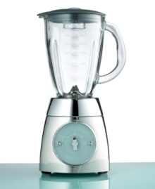 With a certain simplicity in its style, this modernistic blender is always in the mix. The elegant stainless steel base and decorative glass switch frame contain a powerful motor, equipped to blend at two speeds, pulse or even crush ice. One-year warranty. Model BL-24691.