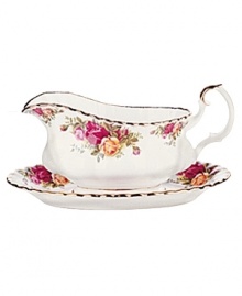 This popular bone china pattern surrounds blooming sprays of colorful English roses with hand-applied bands of 22K gold. Safe for use in the dishwasher, oven and freezer. Manufacturer's two-year warranty.