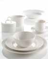 Dine with Wickford dinnerware and tie in timeless sophistication with every meal. This versatile white porcelain party plate has a contemporary shape embossed with a twisting rope design.