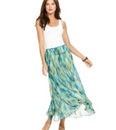 An ethereal print on sheer fabric lends a beach-inspired vibe to this Ellen Tracy skirt. Pair it with a white tank top and sandals for bohemian chic!