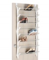 Shut the door on clutter and disorder! An over-the-door shoe rack transforms your space, holding up to 24 pairs and putting matches on display for quick grabbing. Nonslip door pads prevent scratching and hold the rack in place for order that lasts.