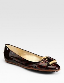 From the 24:7 Collection. Shiny, patent leather ballet flat updated by an exotic tortoise print and front buckle. Printed patent leather upperLeather liningRubber solePadded insoleMade in ItalyOUR FIT MODEL RECOMMENDS ordering true size. 