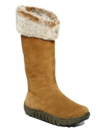 If stylish and durable cold weather boots fit into your long-range plans, look no further than Mountrek's Lindsey Ranges tall round-toe boots! Made in suede with faux fur detailing at the calf, they come equipped with a pillow top comfort insole and anti-slip pods at the toe and heel.