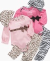 Channel her exotic side with one of these 3-piece animal-print bodysuit, pant and hat sets from First Impressions.