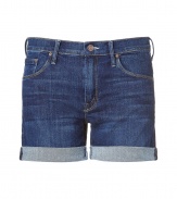 Stylish shorts in cotton - nice washed dark blue, a dream of a wash - short, slim shape thats rolled-up - fits sexy, thanks to the stretch content, but pretty comfortable and flexible - a summer basic for hot days, goes with anything - nice with long shirts, blouses - locations to wear: vacations, beach, ice cream parlor - inside leg length: 10 cm (3.9) - leg width: 25 cm (9.8) (measured in size 27 6)