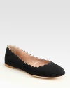 EXCLUSIVELY AT SAKS.COM in Navy, Brown and Black. Feminine scalloped edging completes this classic go-to silhouette of soft suede. Suede upperLeather lining and solePadded insoleMade in ItalyOUR FIT MODEL RECOMMENDS ordering true size. 