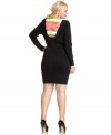 Leave them wanting more in Trixxi's long sleeve plus size dress, showcasing an open back with neon detail!