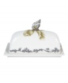 This Rose covered butter dish by Rachel Bilson features delicate florals and a butterfly handle painted in graceful watercolors. Its classic design offers modern, clean silhouettes to suit the contemporary table. Coordinates with Edie Rose by Rachel Bilson dinnerware.