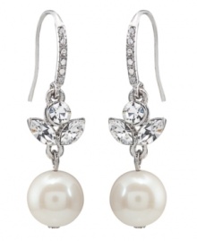 Delicate yet dazzling. Combining imitation pearls with sparkling glass accents, Carolee's dainty double-drop earrings have a dramatic effect. Set in silver tone mixed metal. Approximate drop: 1-1/2 inches.