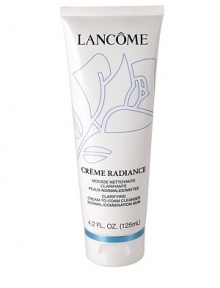 Creme Radiance Clarifying Cream To Foam Cleanser. A luxurious balance of science and nature: reveal purified, pampered skin. This gentle cream-to-foam cleanser with antioxidant white lotus and soothing Rose de France penetrates deep into the pores without over-drying to gently remove makeup, even waterproof, dissolve impurities and purify the skin. Massage over wet face and throat.Rinse with lukewarm water. Follow with tonique radiance for clarified and luminous skin.