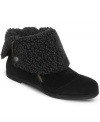 For those cooler days, slip on the Macho booties by Fergalicious. They feature a fold-over faux-shearling shaft with zipper and snap detailing.