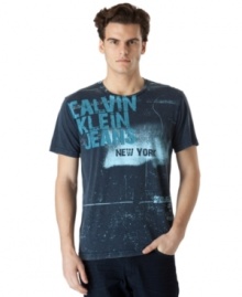 With cool, streetwise style, this T shirt from Calvin Klein Jeans rocks out your basics.