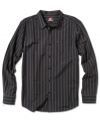 Smart tonal vertical stripe shirt by Quiksilver is handsomely conservative.