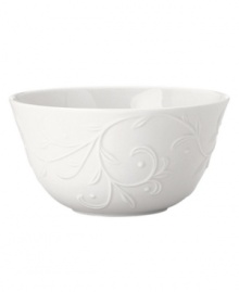 An elegant white-on-white dinnerware pattern featuring an embossed vine motif and interior glaze, the Opal Innocence Carved collection of dinnerware and dishes gets your table set for refined dining every day. Qualifies for Rebate