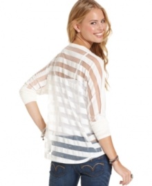 6 Degrees shows the fun side of every day style with a high-low top that sports a back of sheer stripes!