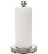 Take pride in your kitchen by keeping your countertops and other surfaces sparkling clean. This paper towel holder has a unique ratchet design and stands strong with a weighted, nonskid base, letting you pull and tear off paper with one hand. Limited lifetime warranty.