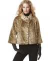 A vintage-inspired silhouette and luxe, leopard-printed faux fur combine to create INC's wildly chic topper.