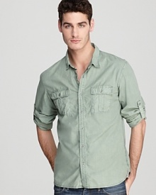 Rock this military-inspired shirt when you're kicking back with friends for a look that's comfortable and chill.