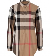 Effortless and iconic with its oversized check, Burberry Brits classic cotton button-down lends a characteristic cool edge to every outfit - Small pointed collar, long sleeves, buttoned cuffs, button-down front, shirttail hemline - Straight silhouette - Wear with everything from jeans and flats to pencil skirts and heels