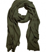 Richly-hued accessories like Faliero Sartis moss green scarf add instant style and easy polish to any outfit - Sumptuously soft in a fine, modal and cashmere blend - Moderately long and wide, with delicate eyelash fringe trim - Versatile and perennially chic, perfect for pairing with everything from jeans and a t-shirt to a knit dress and leather jacket