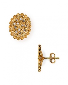 Melinda Maria's rough and tumble stud earrings blend antiqued gold with glittering cubic zirconia crystals. Wear them for a look that's glam not girlie.