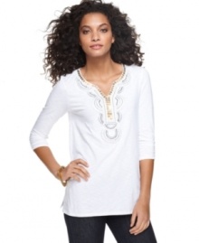 This petite tunic by Style&co. is a solution for everyday style--it features a fabulous fit and a dose of shine with a beaded, sequined neckline.