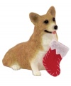 Bark up the right tree with a Christmas ornament for your dog – or a fellow animal lover! A sweet-faced corgi sits obediently, carrying his own tiny stocking. From Sandicast.