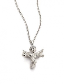 THE LOOKGuardian angel pendant.10 tcw diamonds14k white gold settingLobster claspTHE MEASUREMENTPendant width, about ½Pendant length, about ¾Length, about 16ORIGINImported