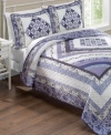 Pairing traditional styling with modern hues, this Madison quilt features intricate geometric quilted details for sumptuous texture and soothing shades of blue with white accents for a truly graceful setting.