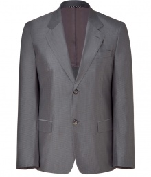 Stylish refinement is effortlessly achieved with this luxe blazer from Marc Jacobs - Notch lapels, two-button closure, single chest pocket, two flap side pockets, three-button cuffs, and back vent - Pair with matching pants, a slim sport shirt, and classic dress shoes