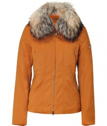 Your cold weather look just got more stylish with this luxe fitted down jacket from Peuterey - Large raccoon fur collar, front zip closure, slit pockets, slim fit, water repellent - Wear with an elevated jeans-and-tee ensemble or a workweek-chic look