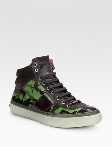 A perfect choice for the hot stepper with high style, this lace-up classic is remarkably crafted in camo-printed pony hair with leather panel details.Pony hair upperLeather liningPadded insoleRubber soleMade in Italy