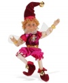 An enchanting character, the Festivities Pixie figurine from Mark Roberts wears head and toe jingle bells and a vibrant gold and magenta outfit to brighten every holiday. Adjustable arms and legs add an extra element of fun.