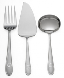 An exquisite matte finish lends gentle sheen to the signature swirl of the Ballet Ribbon collection. Crafted of 18/10 stainless steel for the finest combination of durability and lightweight grace. Includes a cold meat fork, gravy ladle and pastry server.