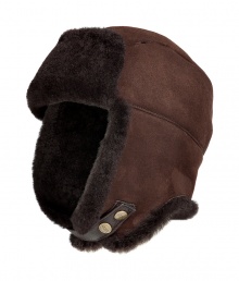 Stylish winter cap in dark brown sheep skin - by cool label Ugg Australia - classic aviator shape with flapable brim - ideal companion for cold winter days and the next skiing trip