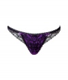 Super sexy jet and purple Cupcake thong by Elle MacPherson Intimates - This supermodel-approved thong is sultry with a fun vintage feel thats both naughty and nice - Contrasting purple and black floral lace with a slim cut and bow details - Looks great under every outfit