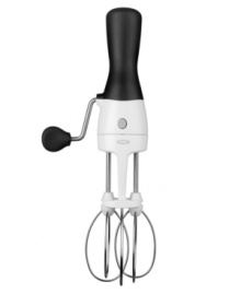 Whip your kitchen into shape! Chefs love the handheld convenience and incredible versatility of this manual tool. The durable beaters provide a stable rest on the bottom of the bowl for an easy, high-powered approach to a better mix. The bottom half snaps off for easy clean-up in the dishwasher and each individual beater detaches with a quick snap for easy tasting!