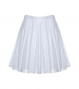 Sweet summer skirt made of fine white cotton - Narrow waistband, side zipper and flattering length - Side mesh elements - Decorative folds and perforated top - Flowing silhouette - Perfect for daytime, garden parties or at the beach club - Style with flat sandals and pastel blouse for romantic look