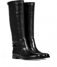 With equestrian-inspired styling these supple leather boots from Sergio Rossi will upgrade your favorite casual basics and off-duty frocks - Round toe, buckle detail at ankle, low chunky heel, buckle details at top, knee-length - Wear with skinny jeans, a mini-skirt, or leggings