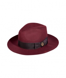 Top off your boho-inspired ensemble with this rich-hued dandyish wool fedora from Emilio Pucci - Wide brim, grosgrain band with gold-tone detail - Pair with a menswear inspired look or a bohemian maxi skirt and blouse