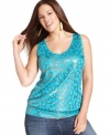 Show off your wild side with Eyeshadow's sleeveless plus size top, featuring a metallic animal-print.