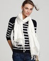 Long fringe lends a luxe edge to Collection 59's cashmere and silk pashmina wrap-perfect for all seasons.