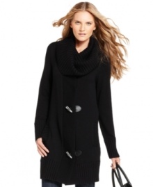 A stunning sweater coat from MICHAEL Michael Kors mixes classic style with modern touches like chic toggle closures and a ribbed cowl neckline. This look offers an exquisite finishing touch to any ensemble.